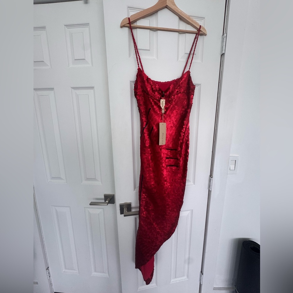 Asymmetrical Red Sequin Dress